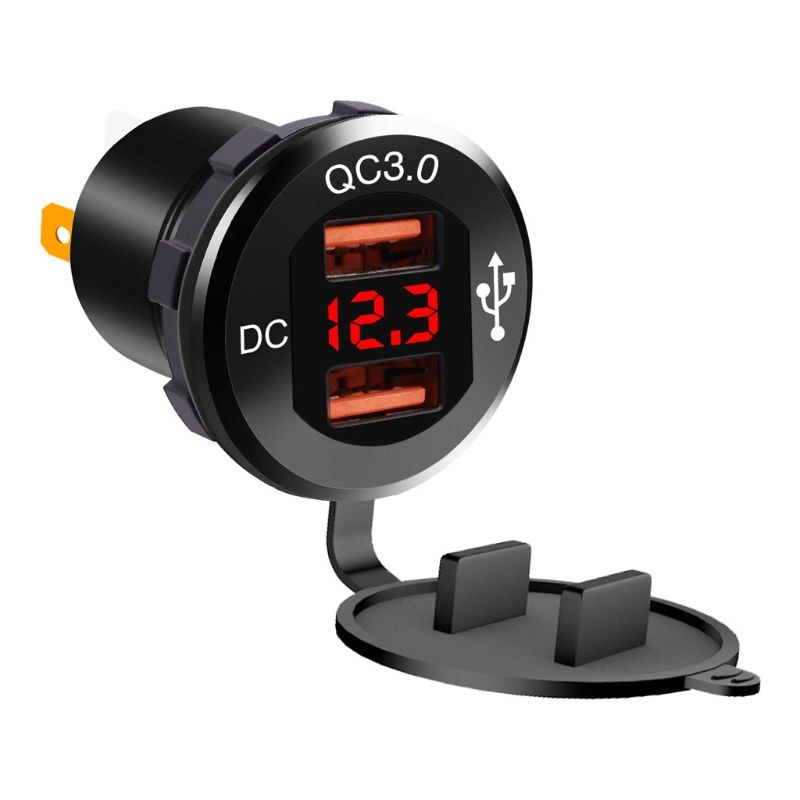 12V/24V Metalen Waterdichte Dual QC3.0 Usb Snelle Autolader Stopcontact Voltmeter