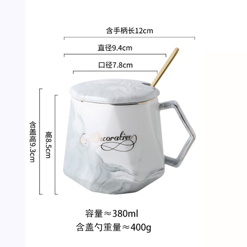 LUO – tasse en céramique de JIA-GUI ML pour femme, Mug pour préparer du thé, du café, de l'eau, avec couvercle, cuillère, style nordique, pour le bureau, 380ML, G079: I