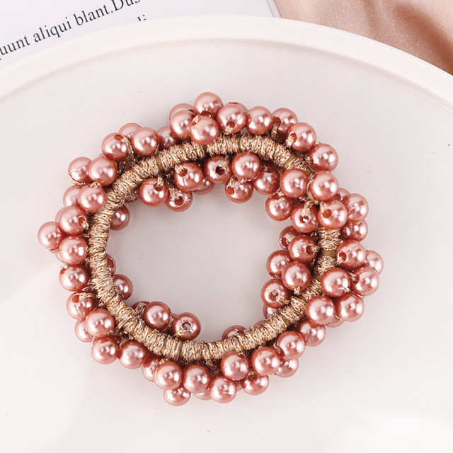 11 colores mujer perla lazos para el cabello cuentas niñas Scrunchies bandas de goma coleteros accesorios para el cabello banda elástica para el cabello: Pistola negra plateada