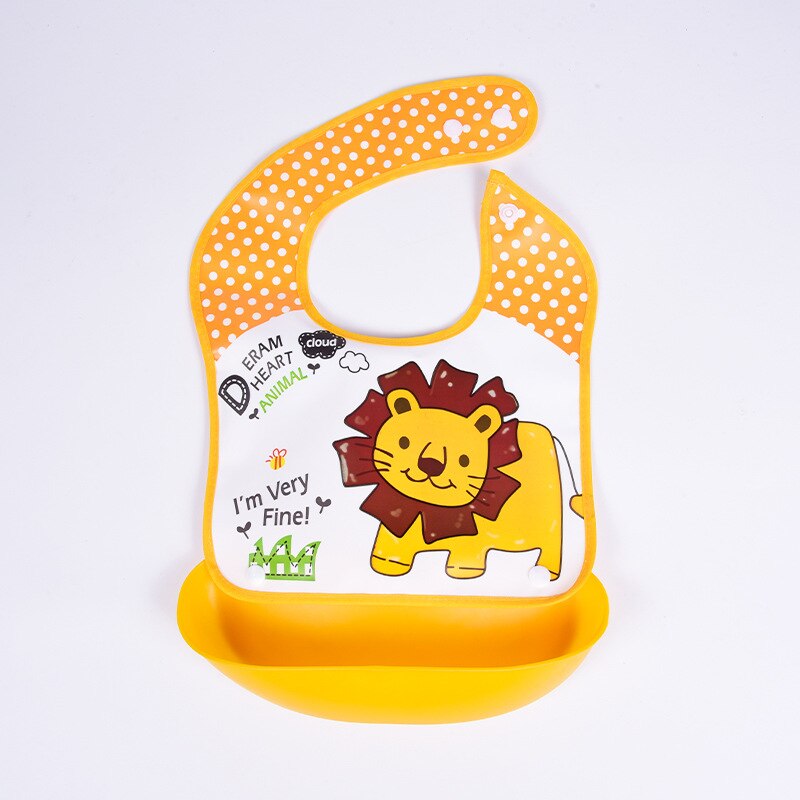 Cartoon Bib, Baby Eten Afneembare Rijst Zak, Kinderen Wegwerp Waterdicht En Vuil-Proof Siliconen Bib, speeksel Pocket: Orange lion