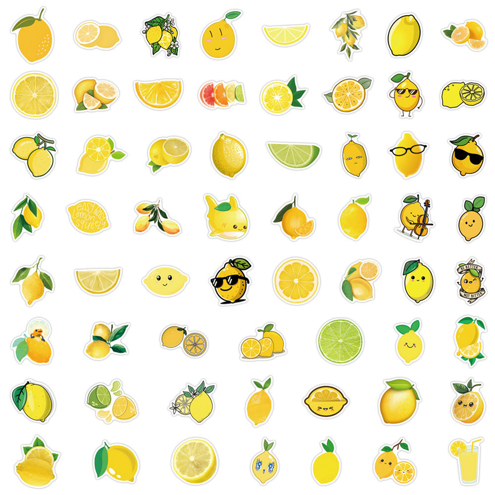 60PCS Aesthetic Lemon PVC Stickers Set for DIY Laptop Phone Suitcase Skateboard Car Motorcycle Bottle Scrapbooking Decor
