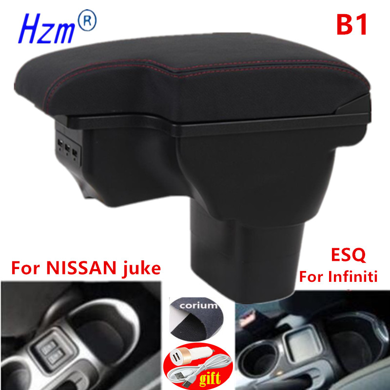 Koolstofvezel Voor Nissan Juke Armsteun Doos Voor Infiniti Esq Auto Armsteun Accessoires Interieur Opbergdoos Onderdelen usb Led: B1 Real Corium