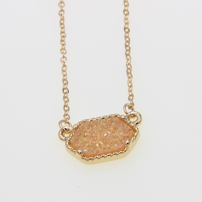 Gold Harz Druzy Drusy Anhänger Halskette Bunte Acryl Kragen Schmuck für Frauen Mädchen Kleid Hochzeit Party