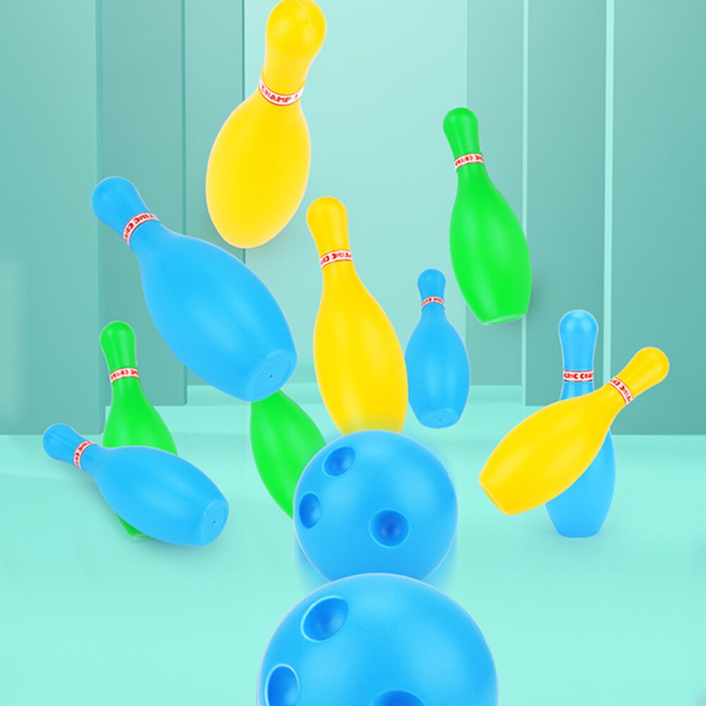 12 Uds. Juego de bolos de juguete deportivo para interiores y exteriores, bolas para coloridos para el hogar, juegos familiares no tóxicos, juego de bolos educativo de varios tamaños ABS