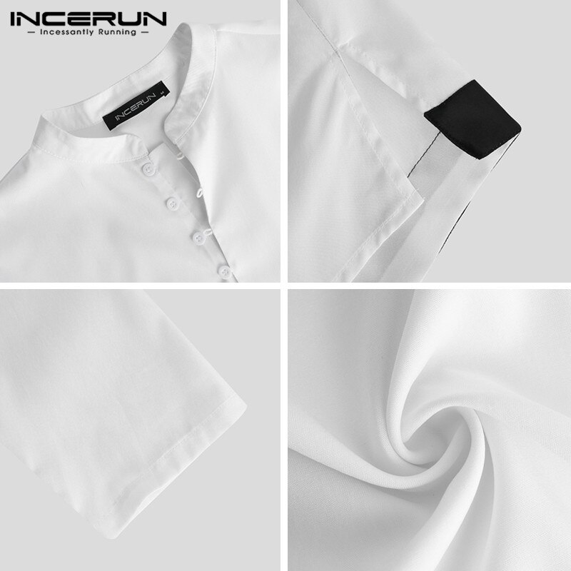 Incerun islamitische kleding heren onregelmatig overhemd staande kraag lange mouw indiase kleding patchwork vintage lange shirts heren s -5xl