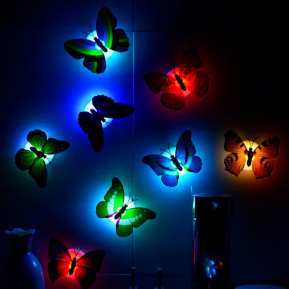 Buntes, leuchtendes schmetterlings-led-nachtlicht, schmetterlingsförmiger wandaufkleber, heimdekoration, zimmerdekoration, partytischdekoration, spielzeug