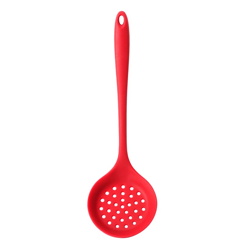 Silicone Slotted Skimmer Spatula Silicone Slotted Spoon Skimmer Kitchen Spoon Strainer Ladle With Long Handle Soup Serving Spoon: Red