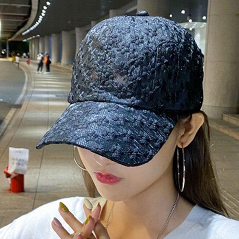 Atmungsaktive sommer-sonnenschutzkappe mit spitze, ausgeschnittenem design, verstellbarem sonnenschutzvisier, damenhut