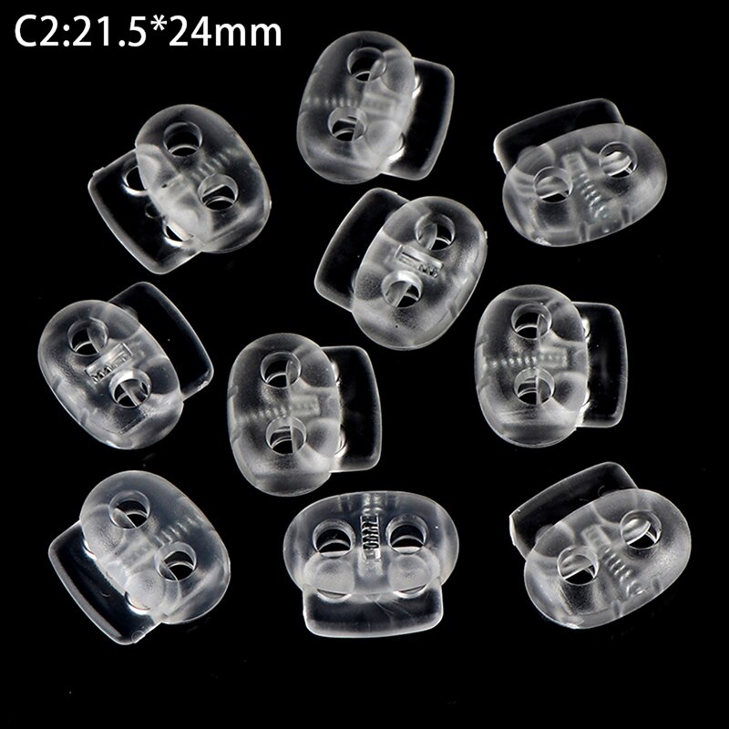 10pcs Transparent Clear Cord Lock Plastic Stopper Cord Ends Toggles Clip Buckle Frost Shoelace Sportswear DIY Bag Accessories: C2