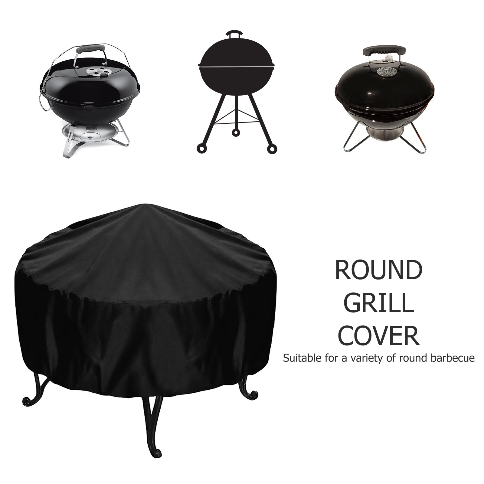 Zwart Waterdichte Bbq Cover Bbq Accessoires Grill Cover Anti Dust Regen Gas Grill Ronde Barbecue Hood Anti Dust Protector