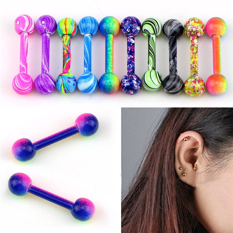 10PCs Ear Cartilage Tragus Piercings Jewelry Mens Womens 16G 6mm Labret Studs For Lobe Tragus Piersing Ear Plugs Barbell