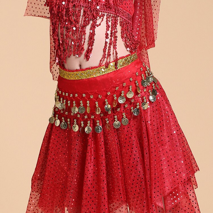 Child waist chain hip scarf kids belly dance indian dance belt 6 colors Waist Chain Belt Kids Dance Practice Hip Waist Seal: red