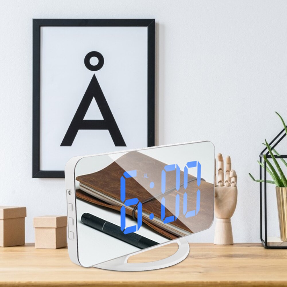3Levels Multifunctional LED Screen Mirror Digital Display Wake Up Clock Desktop Automatic Photosensitive Electronic Alarm Clock