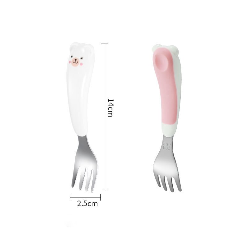 Cute Cartoon Stainless Steel Fork Spoon Set Non-slip ABS Handle Grasp Kids Training Spoon Utensil Baby Feeding Tableware Cutlery: pink fork