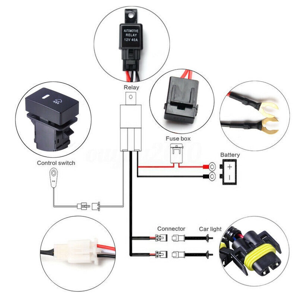 H11 Car Fog Light Wiring Harness Sockets Wire LED indicators Switch 12V 40A Relay Auto ON/OFF Switch Kits Fit LED Work Lamp