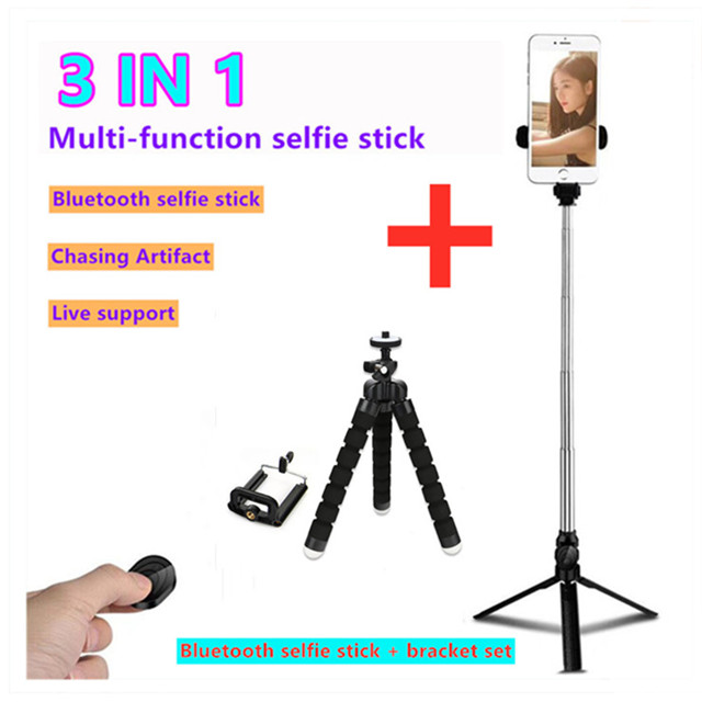 Portable Wireless Bluetooth Selfie Stick 3 in 1 mini Selfie Stick Extendable Handheld foldable tripod With Shutter remote: Selfie Stick Set 2