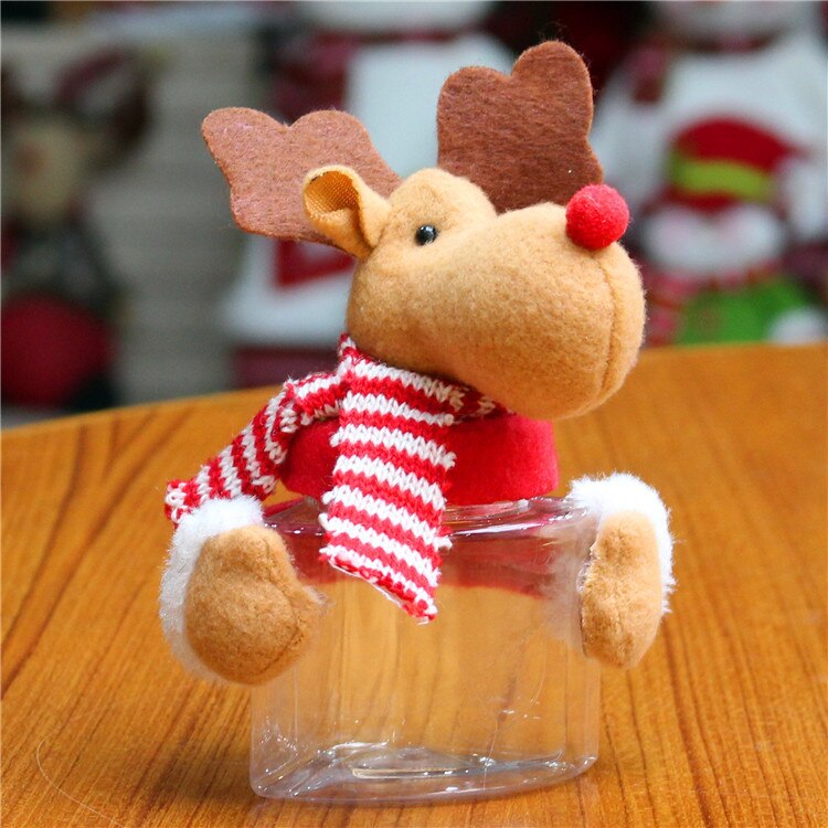 Jul godis burk xmas älg santa snögubbe klar plast godis burk flaska hållare fest dekor behållare: 6