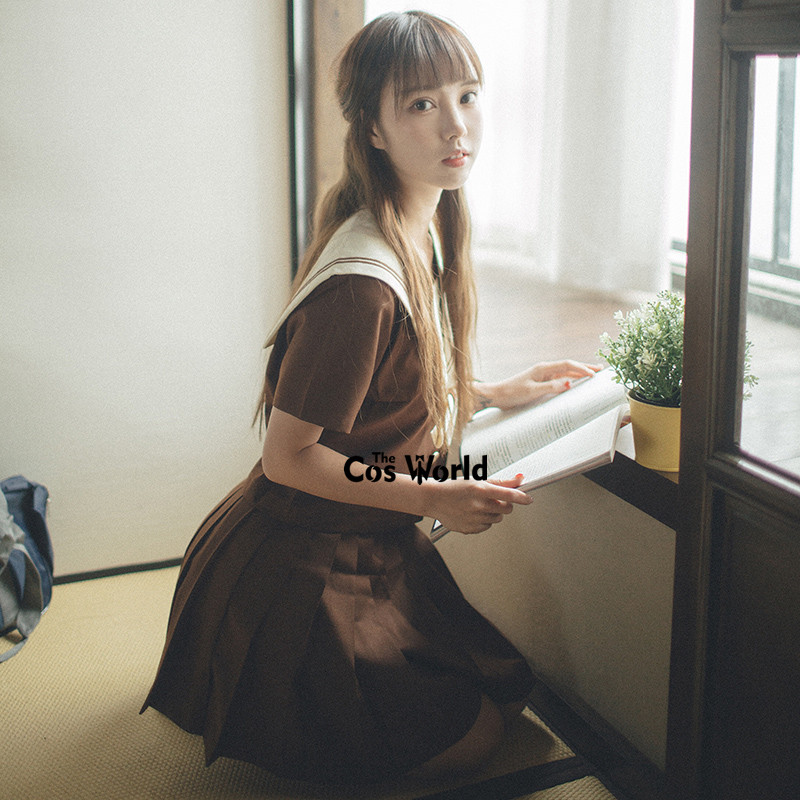 Ivory Yellow Cross Summer Navy Sailor Suit Tops Skirts JK High School Uniform Class Uniform Students Cloth