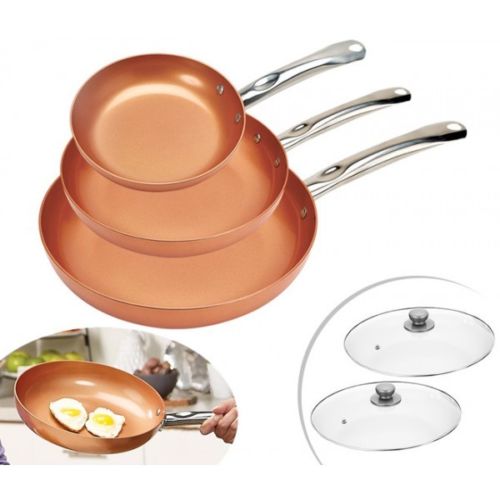 3 pans s jogo panelas 2 cor cobre cobre cobre pan apto para forno alça de aço