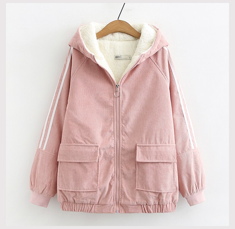 Vrouwen Katoenen Jas Winter Jas Dames Corduroy Katoen Bovenkleding Winter Plus Fluwelen Dikke Warme Jassen Rits Overjas A1419: Pink / XL