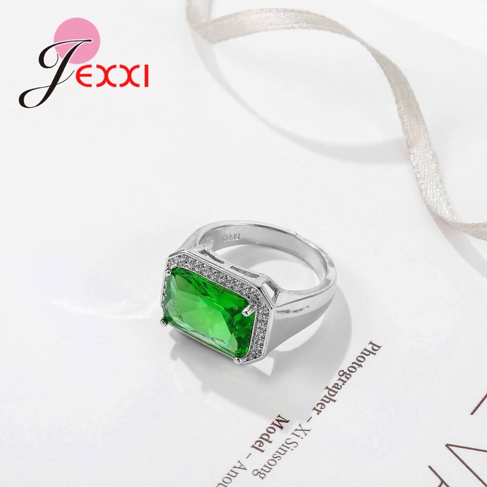 Mode Vintage 925 Sterling Zilveren Ringen Verharde Grote Rechthoek Groene Stenen Wome Man Party Accessoires