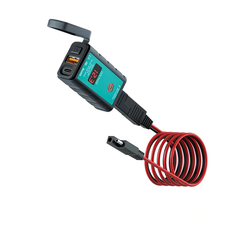 12V USB Motorcycle Charger Waterproof Switch With Voltmeter Fast Charging Adapter SAE To USB Type-C Socket Motorbike Accessories