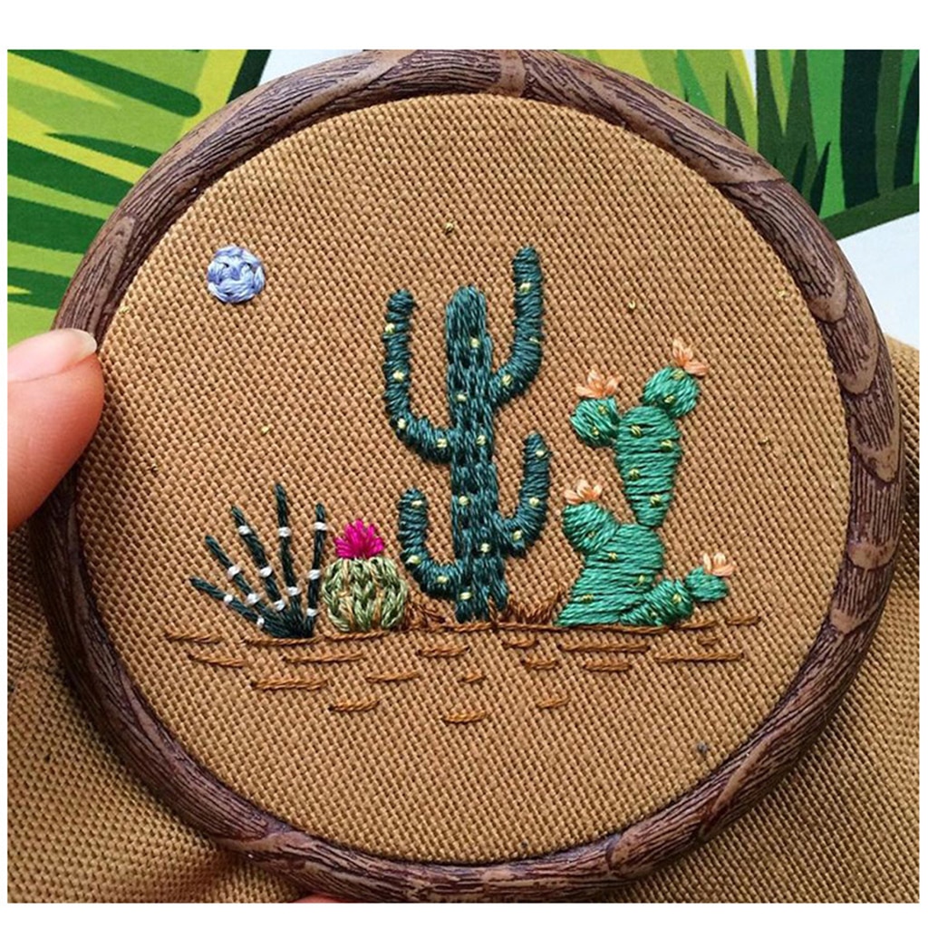Handmade Embroidery Cross Stitch Kit, Including Thread Hoop Embroidery Set - Cactus Pattern, Very Beatiful Handmade Decoration