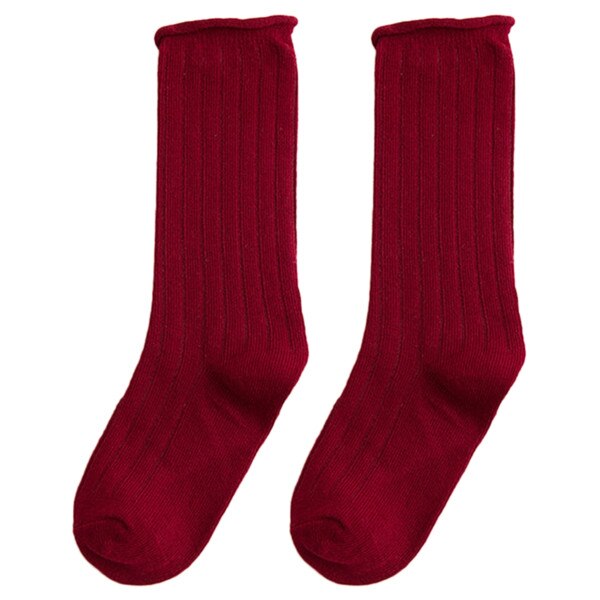 Kinderen meisjes lange laarzen sokken effen snoepkleur beenwarmer verticale streep slang: 3- rode wijn / Ik