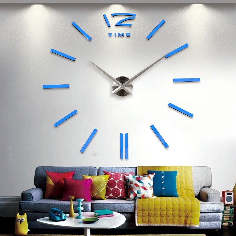 Horloge murale 3D de grande taille, miroir autocollant, décoration de la maison, pour salle de réunion,: Deep Blue S / 37inch