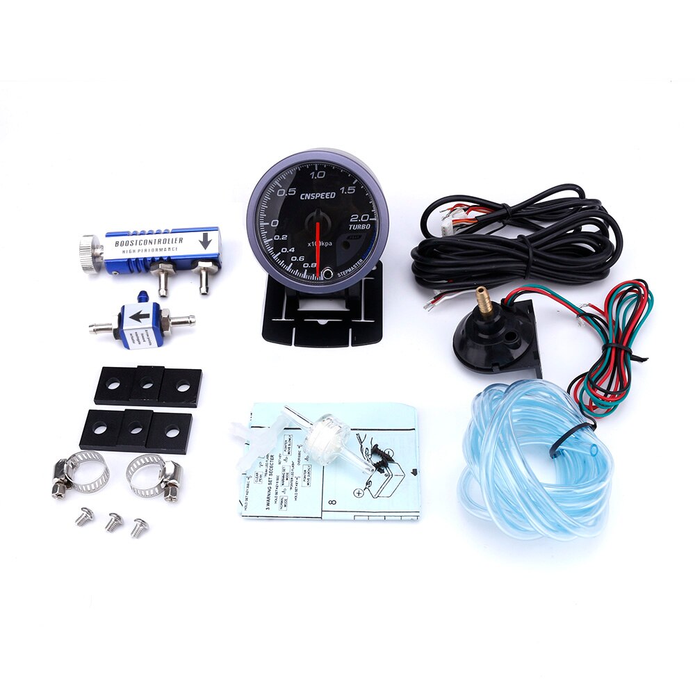 Cnspeed 60mm 12v bil turbo boost gauge 2 bar + justerbar turbo boost controller kit med sensor belysning  yc101411: Blå