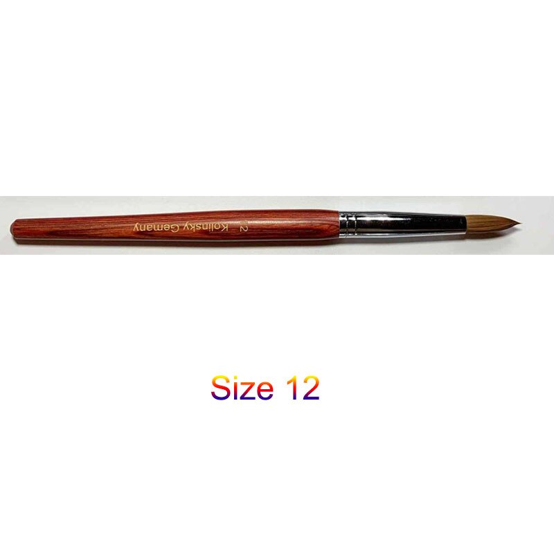 Pure 100% Kolinsky Sable Acrylic Nail Brush Round Crimped Brushes For Manicure Powder Size 8 to 14: Wooden Size 12