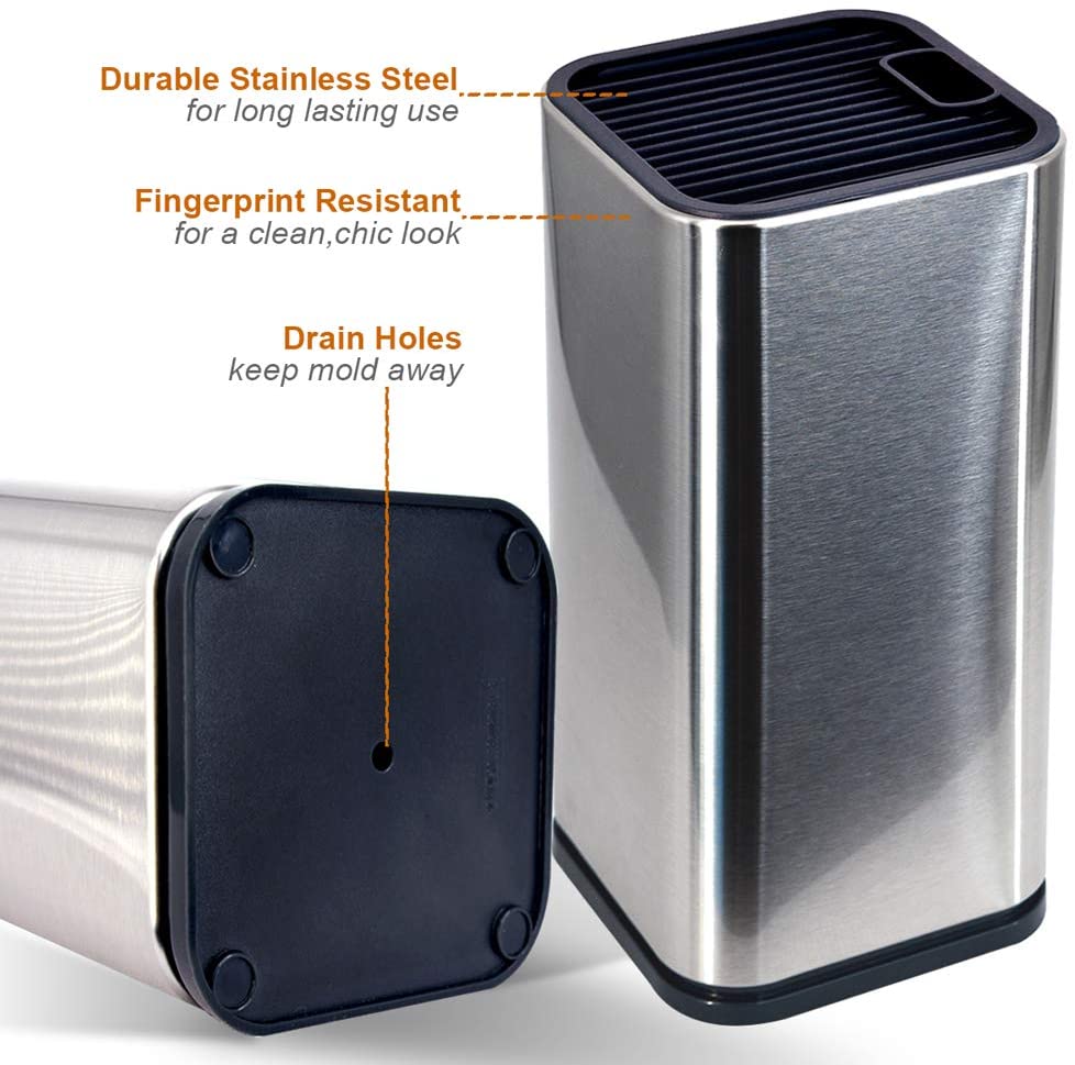 Universal Knife Block, Knife Holder For Kitchen Counter, Stainless-Steel Modern Rectangular with Scissors-slots