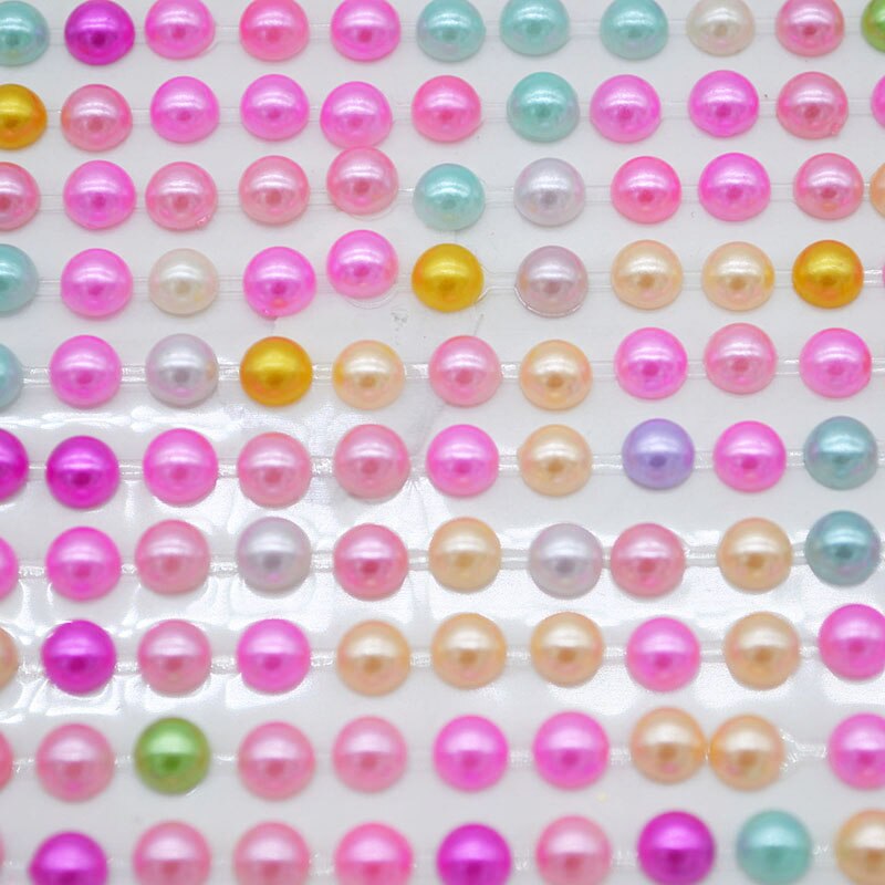 1Sheet 6mm Half-round Pearl Beads Self-Adhesive Rhinestone Crystal Acrylic Stickers DIY Multicolor Decals Scrapbook Stickers Gem