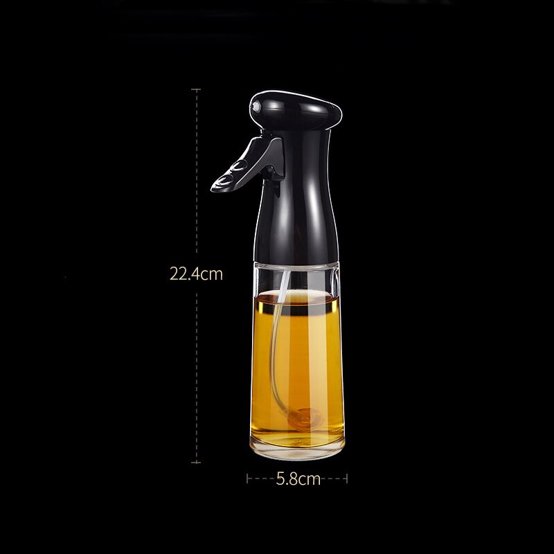 Pulverizador de aceite de oliva de vidrio para cocina, dispensador de aceite para hornear, vinagre, pulverizador de niebla para barbacoa, botella de almacenamiento con pulverizador de aceite de cocina de 200ml: Black