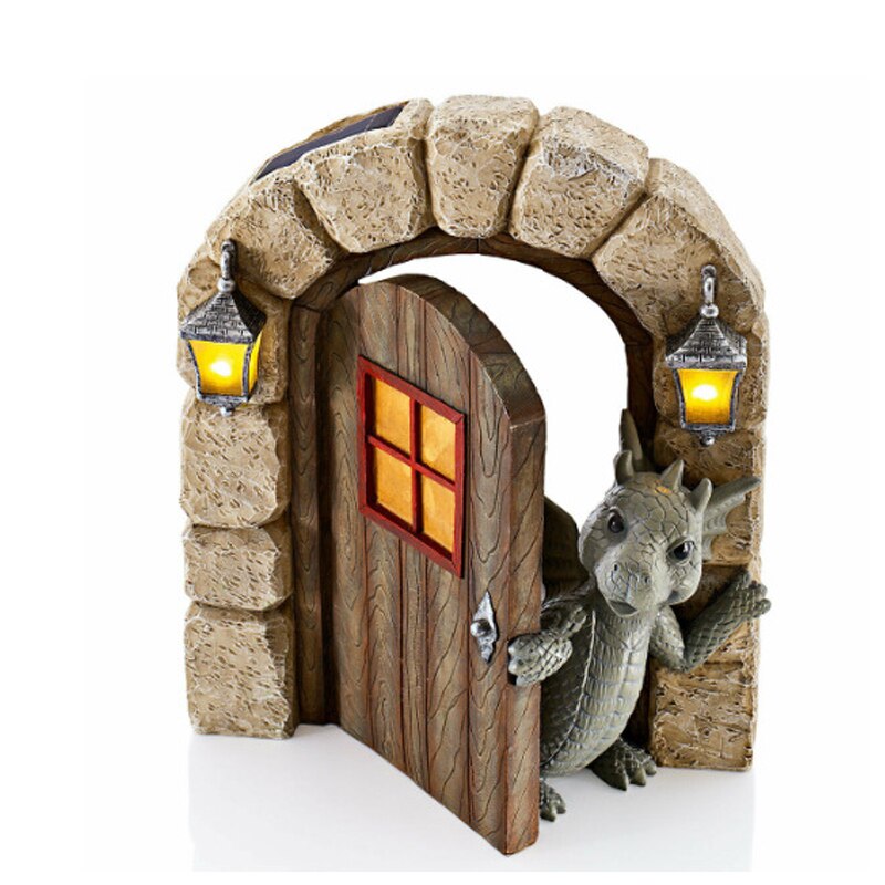 groß Hocken Drachen Skulptur Wasser sprühen Öffnen sterben Tür Fenster Figur Drache Statue Harz Handwerk Harz Ornamente Ich bin Freien Dekor: 02