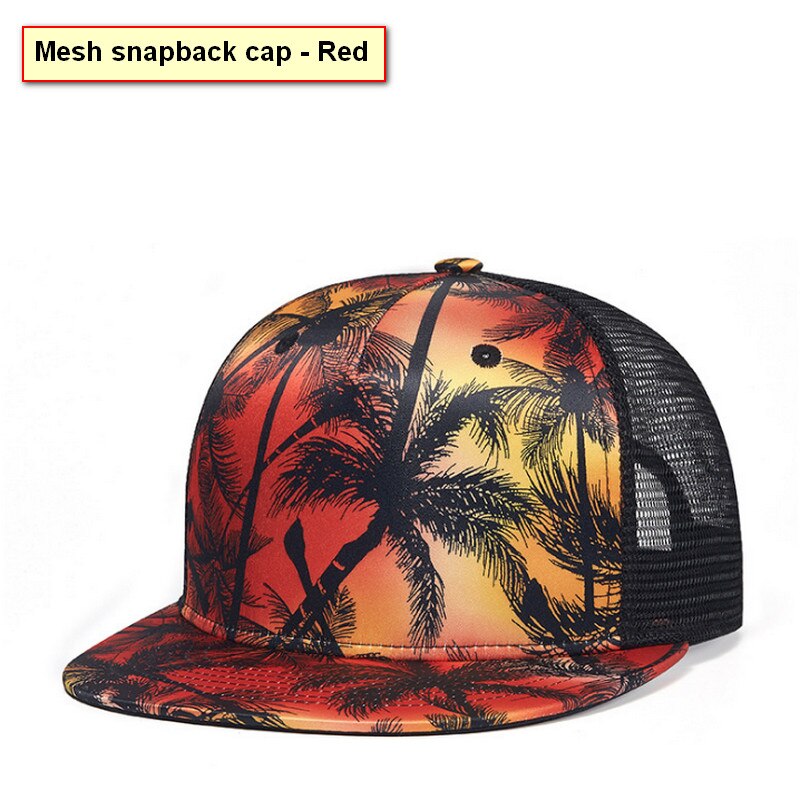 Casquette de plage à rabat en noix de coco pour hommes, pour en bord de mer, impression 3D, casquettes Hip Hop, Street Dancer, chapeau de danse: Mesh Snapback -Red