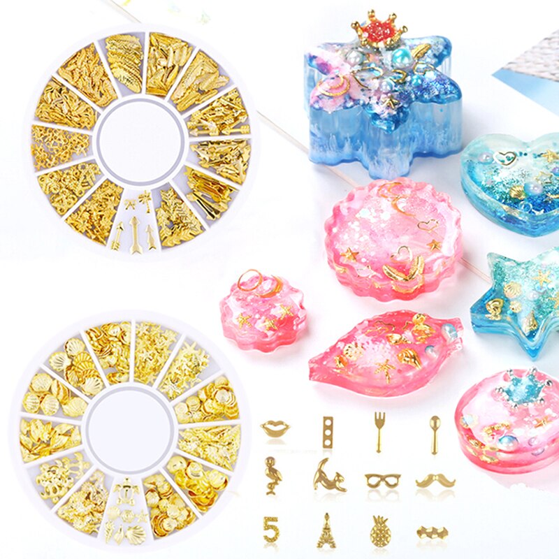 Relleno de materiales de relleno de Color dorado, 1 caja de resina epoxi DIY, herramientas de joyería artesanal para hacer joyas, 2mm-10mm