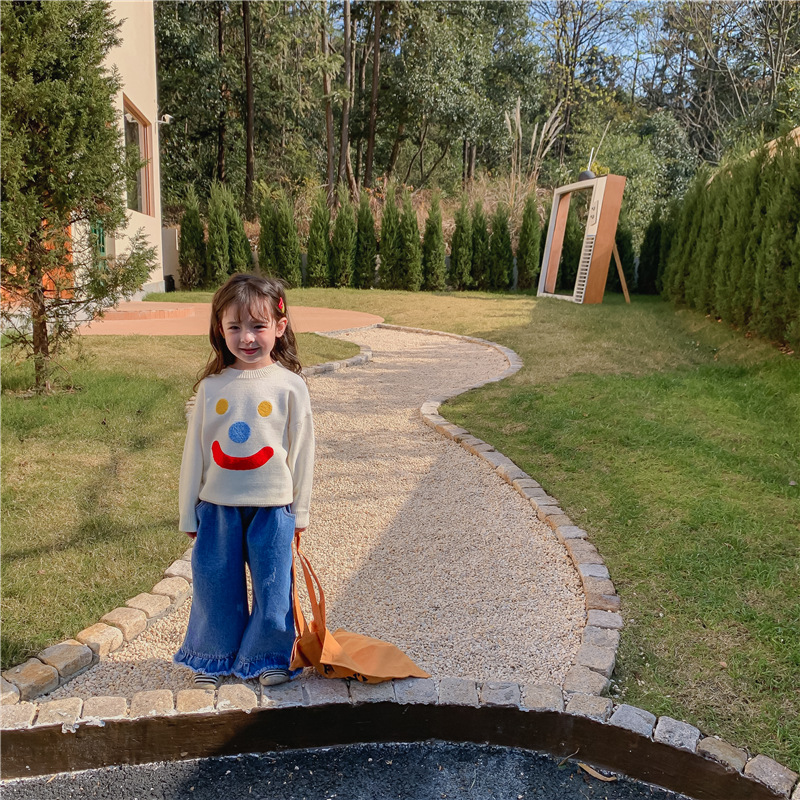 Children's 2022 spring clothes new girls Korean smiling face sweater loose Pullover Top 4-22