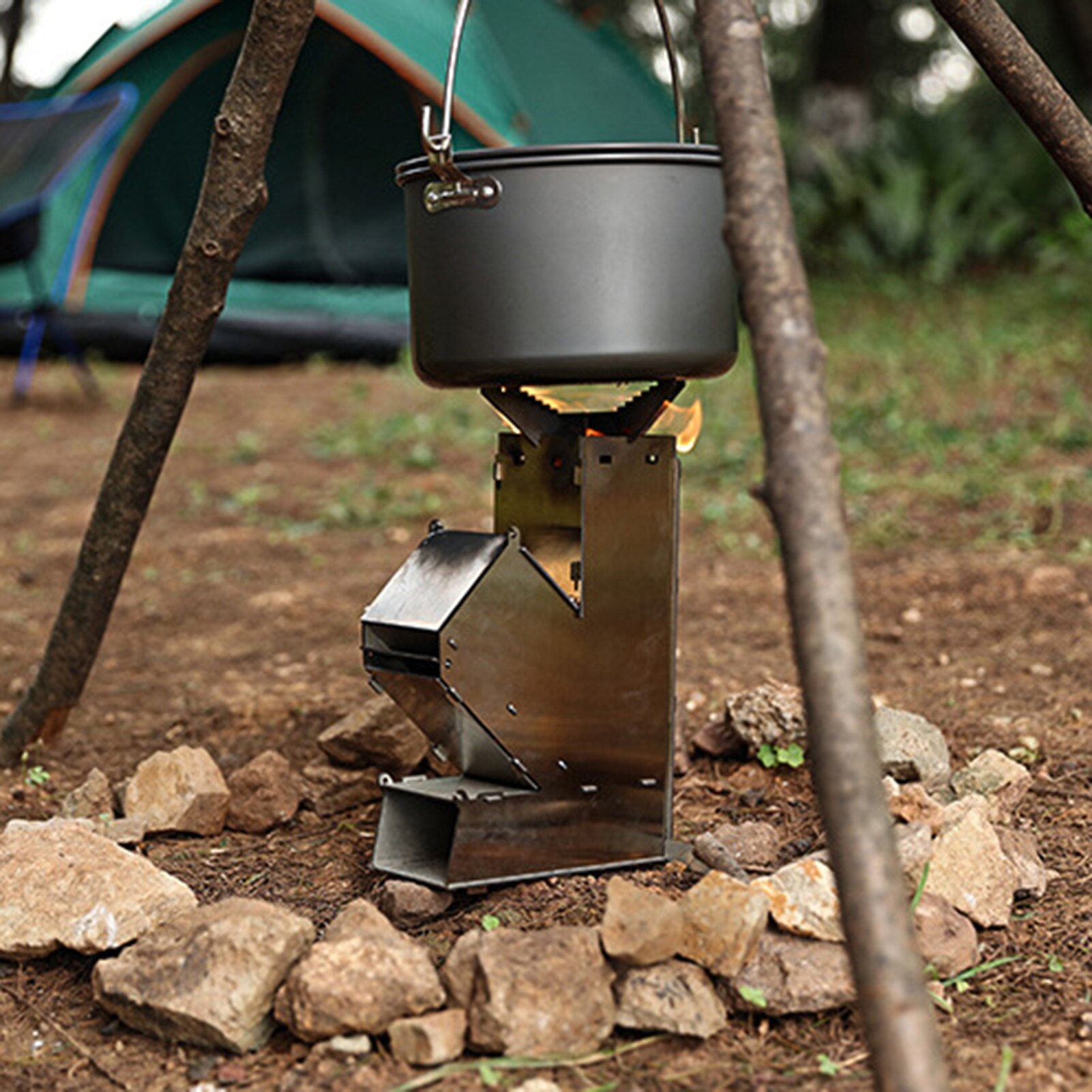 Camping brændeovne folde lomme komfur let transportabel rustfrit stål raket komfur rygsæk madlavning picnic