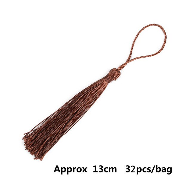 32 st/pack 13cm silkes tofsar fransmix 21 färger plocka tofsar hängande gardiner för att sy plagg heminredning: Brun