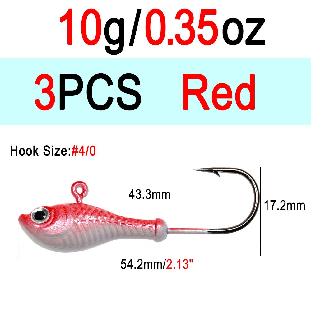 ICERIO 3 stücke 10g 14g 28g glühen Angeln Locken Metall Swimbait Jig Köpfe Haken Bucktail Jig Köpfe salzwasser Wackeln Köder Halfter Haken: 3Stck 10g rot
