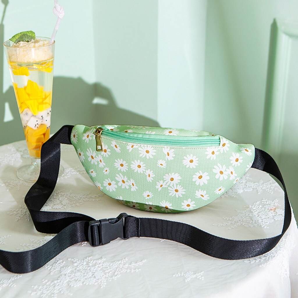 Women Flowers Zipper Messenger Bag Beach Chest Bag Waist Bag Phone Bag Outdoors Sports Bag Woman Decorate Bag#4: Green