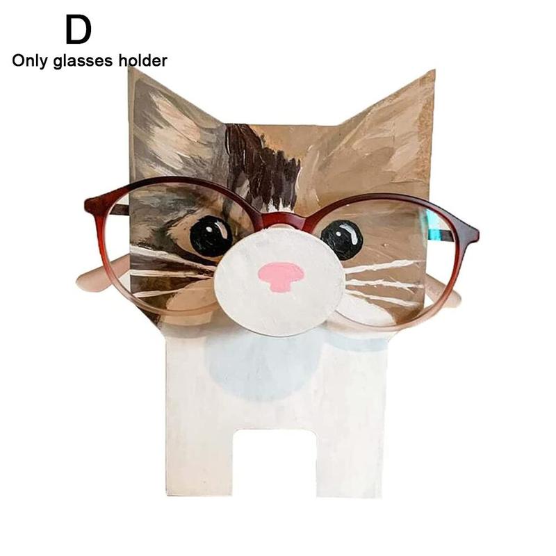 Animal Wood Glasses Rack Hand Carve Eyeglasses Spectacle Sunglasses Holder Stand Animal Puppy Cat Glasses Holder Stand: Cat