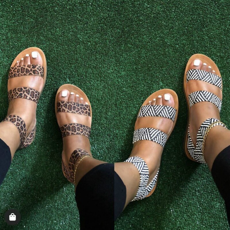 Platte Sandalen Voor Vrouwen Cross Tie Enkelbandje Gestreepte Leapard Elastische Band Casual Outdoor Beach Party Vrouwelijke Dames Schoenen