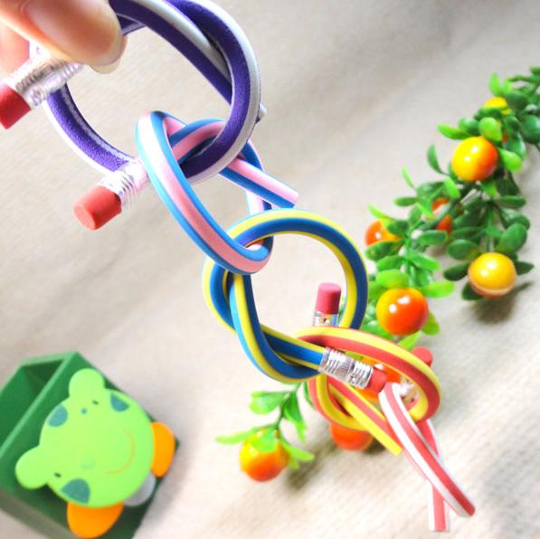 60pcs/lot Cute Colorful Bendy Flexible Soft Pencil with Eraser Writing Office School Supplies Stationery For Kids 29.5CM