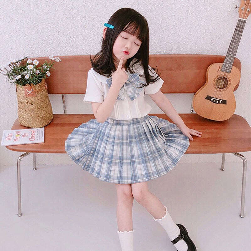 Sewing Patterns Baby Preppy Girls School Uniform Shirt + Skirt Suit Kids Making Clothes Drawings Template DIY Kraft Brown Paper