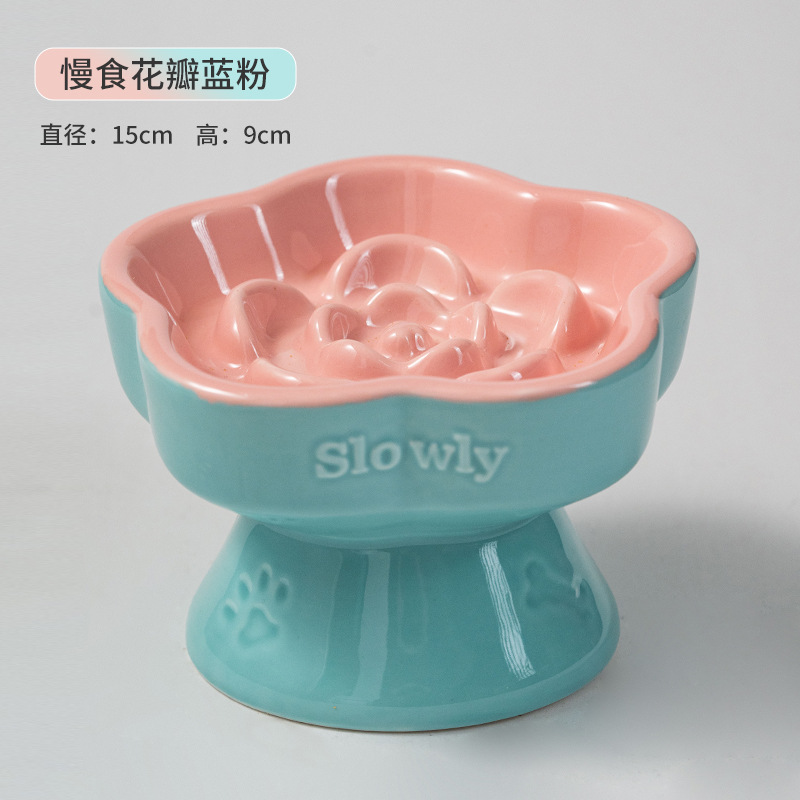 Pet Slow Feeders Food Bowl High Footed Ceramic Cat Bowl Small Dog Tableware: GRAY
