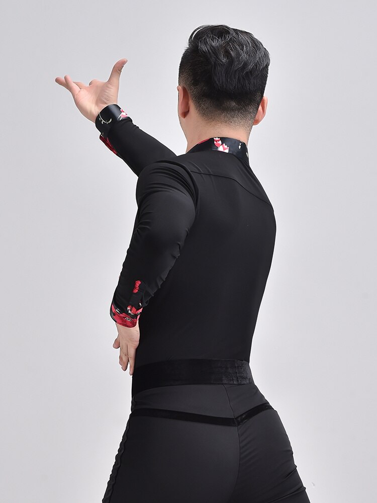 Ropa de baile moderno para hombre, camisa elástica, ropa de práctica de Baile Estándar Nacional, Tops de baile latino de manga larga, nueva