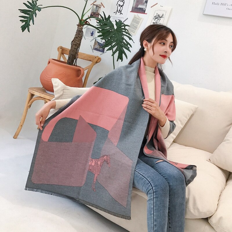 Châle de calèche et épais | Écharpe de calèche, glands épais, style cheval et cachemire, pour le défilé de , poncho, pashmina, hiver: style 5