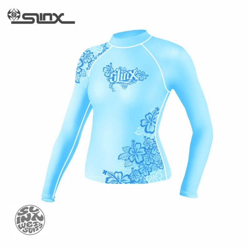 Zonwering Rash Guard Lange Mouwen voor Vrouwen Blauw gedrukt Dive Skins Surfen Zwemmen Nat Pak Basic Wetsuit voor vrouwen